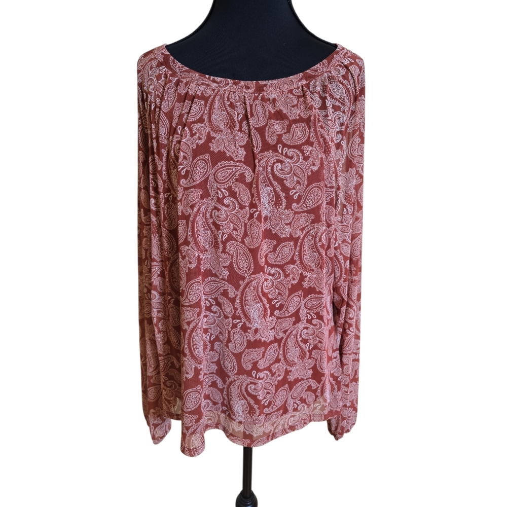 Madison Michelle Long Sleeve Rust Paisley Blouse  L